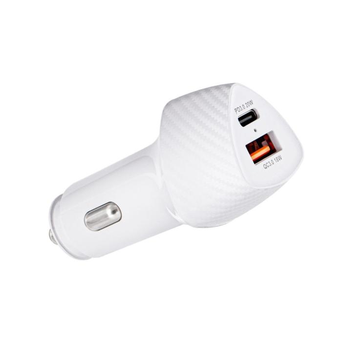 Forcell - FORCELL billaddare USB-C 3.0 PD20W USB QC3.0 18W 5A vit