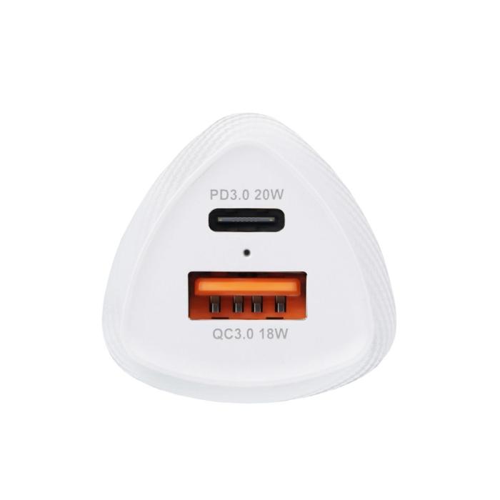 Forcell - FORCELL billaddare USB-C 3.0 PD20W USB QC3.0 18W 5A vit