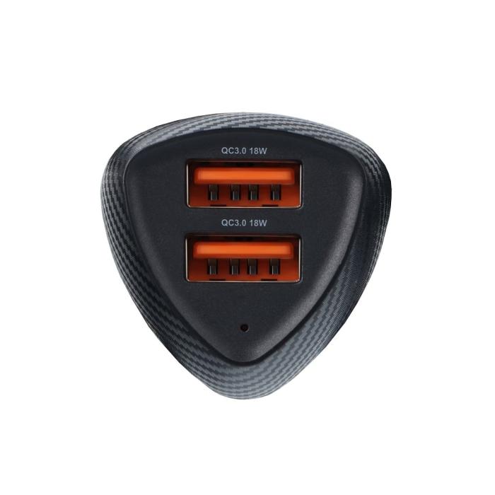 Forcell - FORCELL billaddare USB QC 3.0 18W + USB QC 3.0 18W svart
