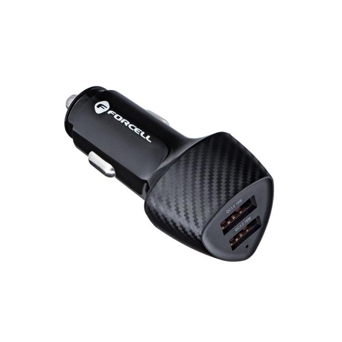Forcell - FORCELL billaddare USB QC 3.0 18W + USB QC 3.0 18W svart