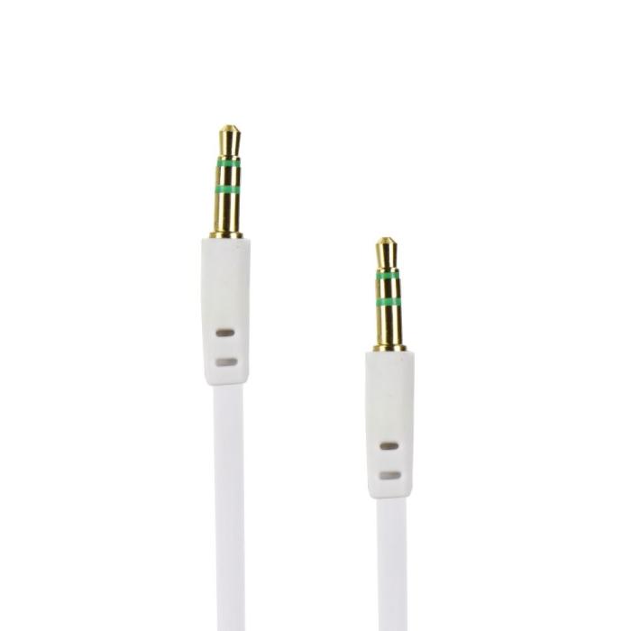 OEM - Platt AUX kabel 3,5 mm Jack vit 1m
