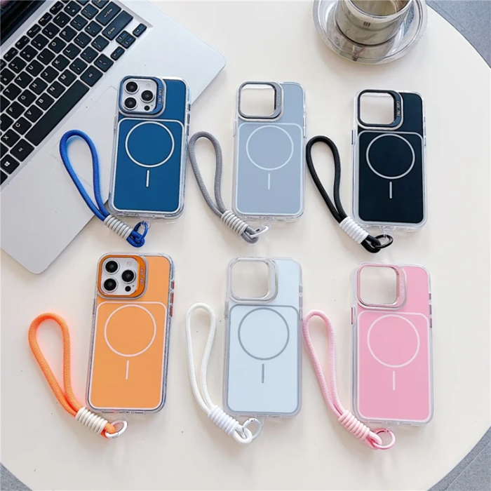 A-One Brand - iPhone 15 Pro Mobilskal MagSafe Lens Kickstand med Handrem