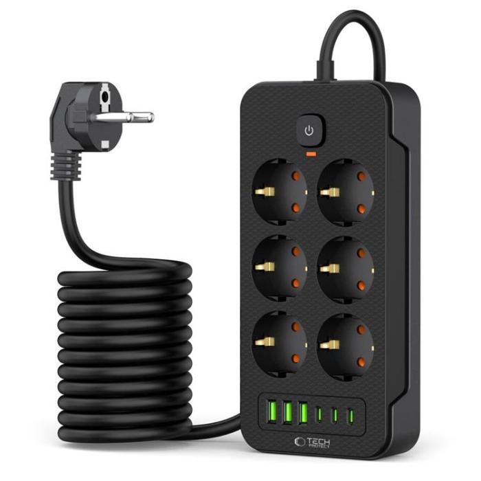 Tech-Protect - Tech-Protect Grenuttag 3x USB/3x USB-C/6 Sockets 200 cm - Svart