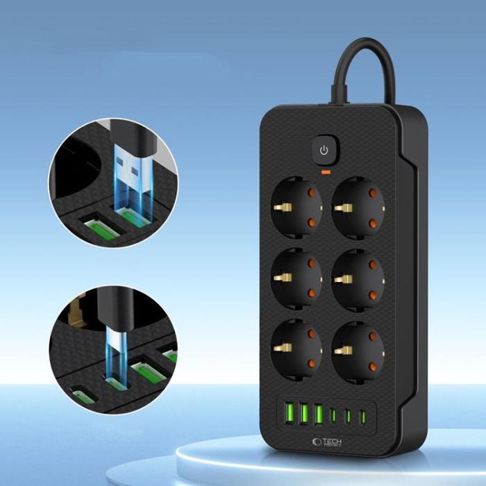 Tech-Protect - Tech-Protect Grenuttag 3x USB/3x USB-C/6 Sockets 200 cm - Svart