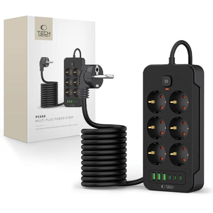 Tech-Protect - Tech-Protect Grenuttag 3x USB/3x USB-C/6 Sockets 200 cm - Svart