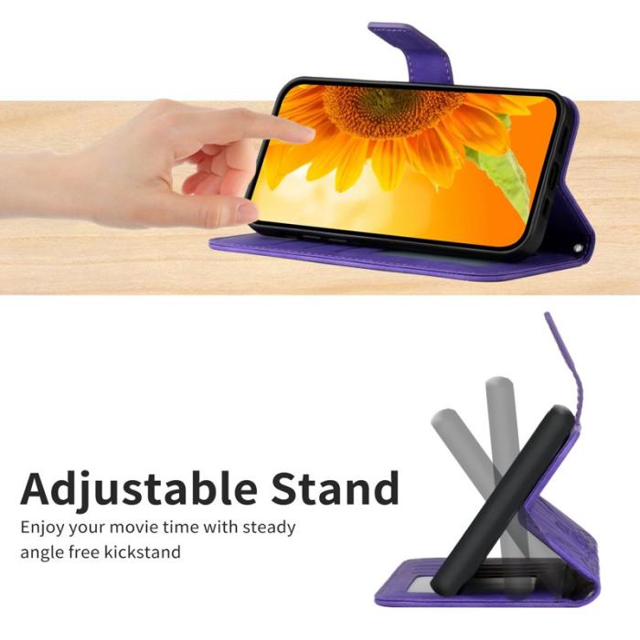 OEM - Samsung Galaxy S26 Plånboksfodral Konstläder Blomtryck - Mörklila