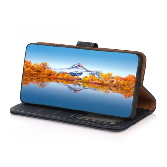 KHAZNEH - KHAZNEH Galaxy S22 Ultra Plånboksfodral Äkta Läder - Blå