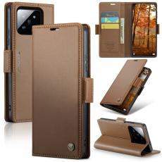 Caseme - CASEME Xiaomi 14 Pro Pl&aring;nboksfodral Konstl&auml;der RFID-Skydd 3 Kort Brun