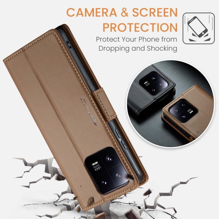 Caseme - CASEME Xiaomi 13 Pro 5G Plånboksfodral Konstläder RFID-Skydd Brun