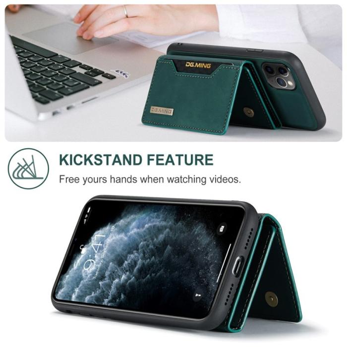 DG.MING - DG.MING 2-in-1 Konstläder Plånboksfodral för iPhone 11 Pro Max - Grön