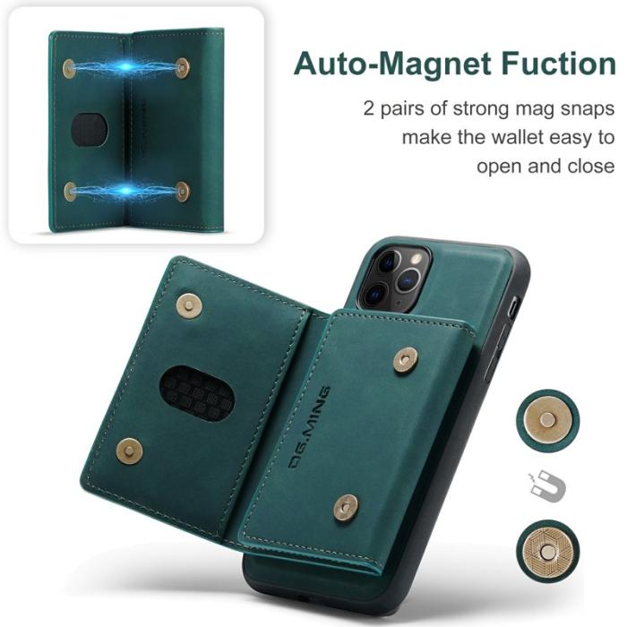 DG.MING - DG.MING 2-in-1 Konstläder Plånboksfodral för iPhone 11 Pro Max - Grön