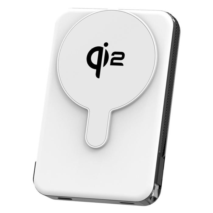 OEM - Qi2 Trådlös Magnetisk Powerbank 10000mAh 15W med Inbyggd Kabel - Vit