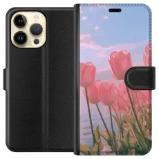 Gustaf - Pl&aring;nboksfodral till Apple iPhone 15 Pro Max med Rosa Tulpaner