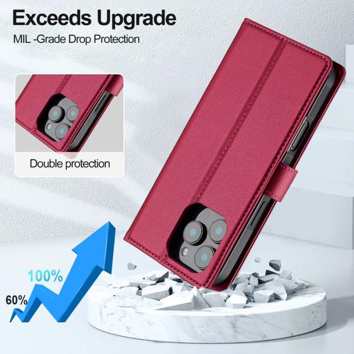 LC.imeeke - LC.IMEEKE L2 Series iPhone 16 Pro Plånboksfodral Konstläder - Röd