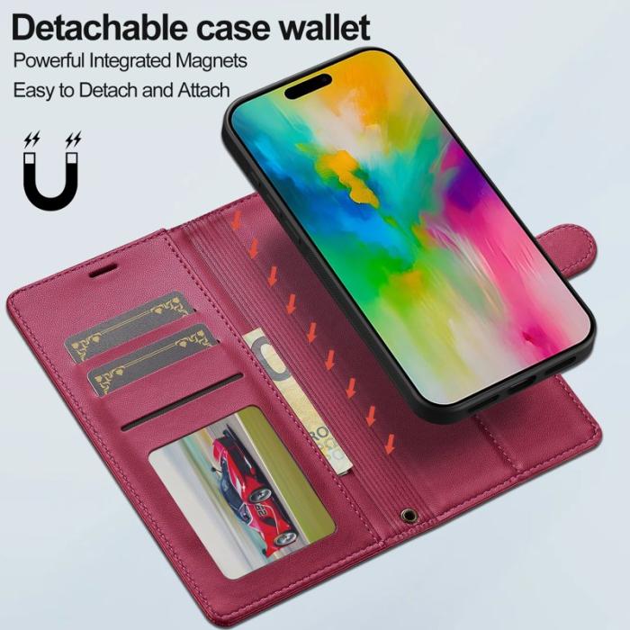 LC.imeeke - LC.IMEEKE L2 Series iPhone 16 Pro Plånboksfodral Konstläder - Röd