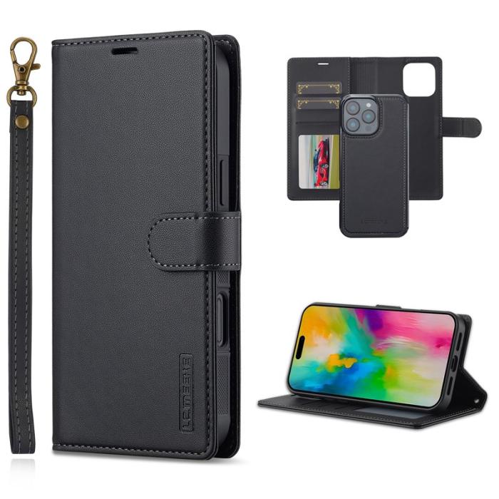 LC.imeeke - LC.IMEEKE L2 Series iPhone 16 Pro Plånboksfodral Konstläder - Svart