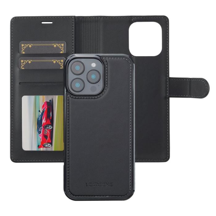LC.imeeke - LC.IMEEKE L2 Series iPhone 16 Pro Plånboksfodral Konstläder - Svart
