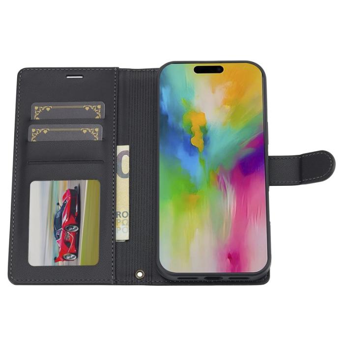 LC.imeeke - LC.IMEEKE L2 Series iPhone 16 Pro Plånboksfodral Konstläder - Svart