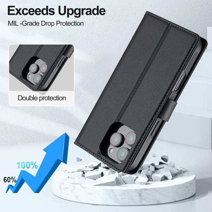 LC.imeeke - LC.IMEEKE L2 Series iPhone 16 Pro Plånboksfodral Konstläder - Svart