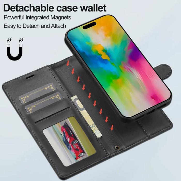 LC.imeeke - LC.IMEEKE L2 Series iPhone 16 Pro Plånboksfodral Konstläder - Svart