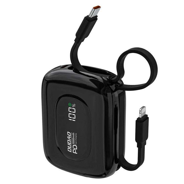 Dudao Powerbank 10000mAh 22.5W med Inbyggda USB-C,Lightning Kablar K32 (Svart) | 505295 | AlltMobil