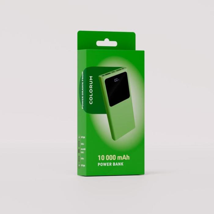 Colorum - Colorum Powerbank 10000mAh 22.5W 1xUSB-C 1xMicro-USB 1xUSB-A - Grön