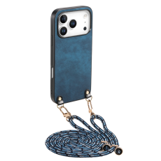 A-One Brand - iPhone 17 Pro Mobilskal med Justerbar Rem Retro Läder - Blå