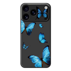 A-One Brand - iPhone 17 Pro Max Mobilskal Blue Butterflies Pattern TPU - Svart