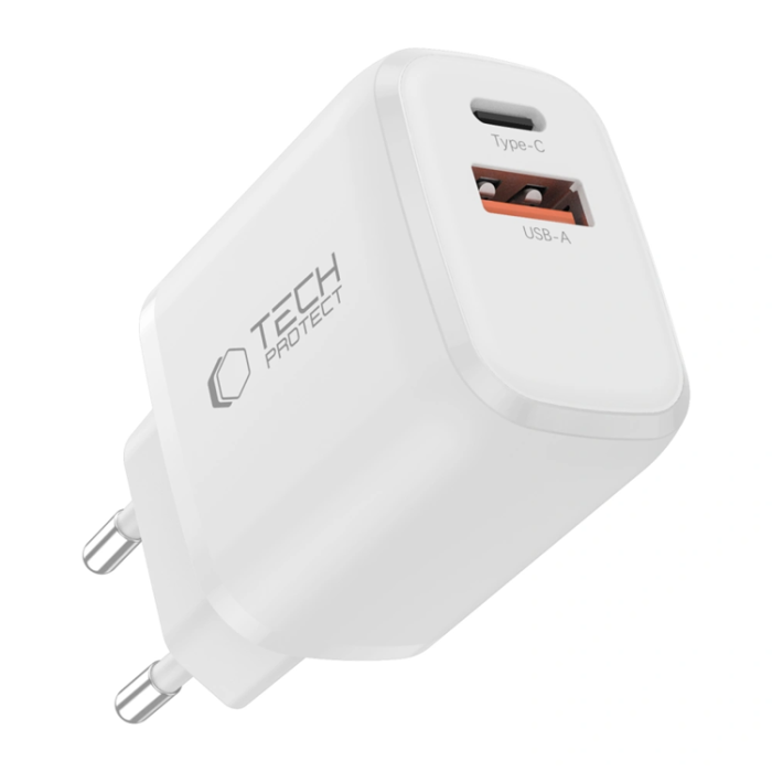 Tech-Protect - Tech-Protect Väggladdare 20W med USB-C Till USB-C Kabel - Vit