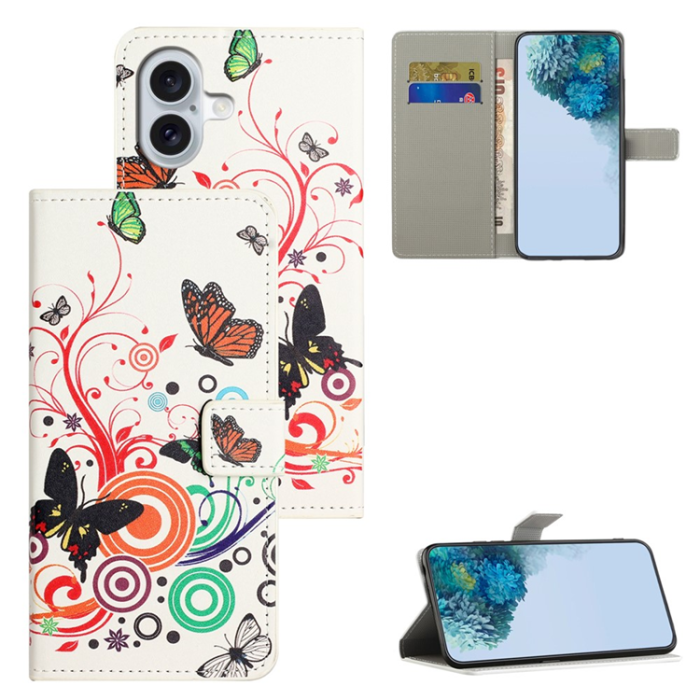 A-One Brand - iPhone 17 Plånboksfodral Pattern Print - Vit Fjäril