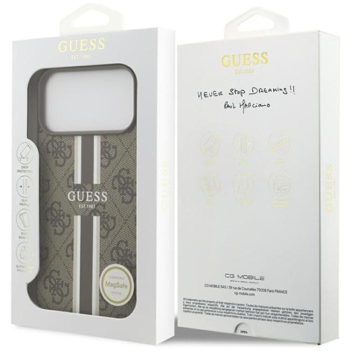 Guess - Guess iPhone 17 Pro Max Mobilskal MagSafe 4G Printed Stripes - Brun