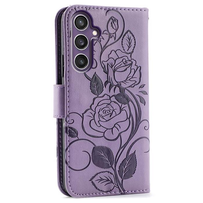 A-One Brand - Galaxy S25 Konstläder Plånboksfodral Imprinted Rosa Butterfly - Lila