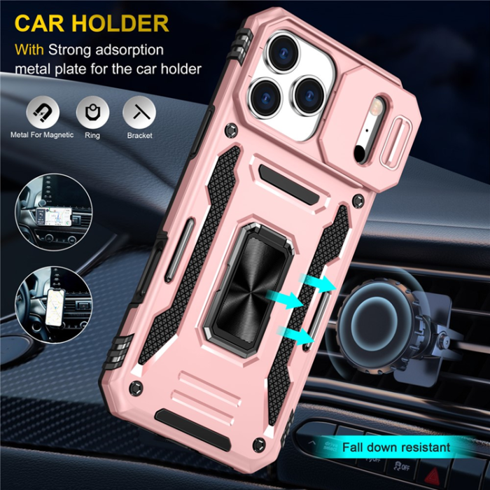 A-One Brand - iPhone 17 Pro Max Mobilskal Kickstand Lens Lid - Roséguld