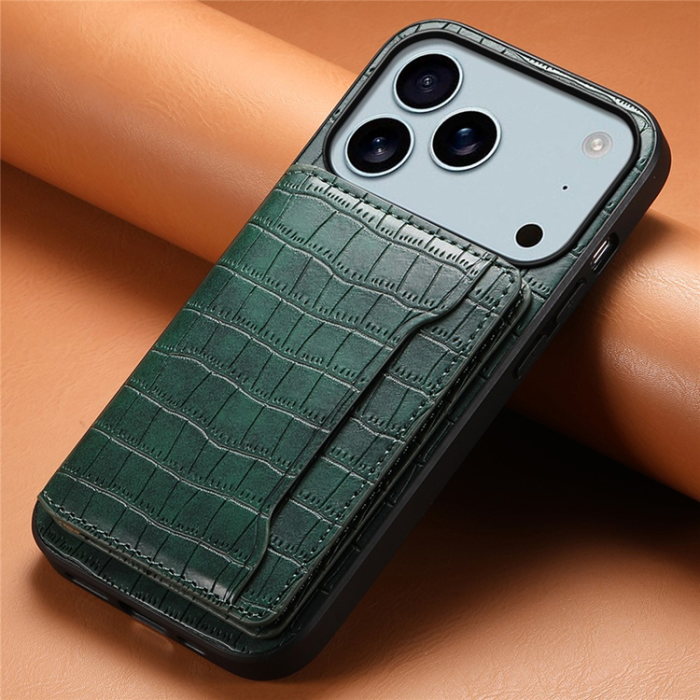 A-One Brand - iPhone 17 Pro Max Mobilskal Korthållare Crocodile - Grön
