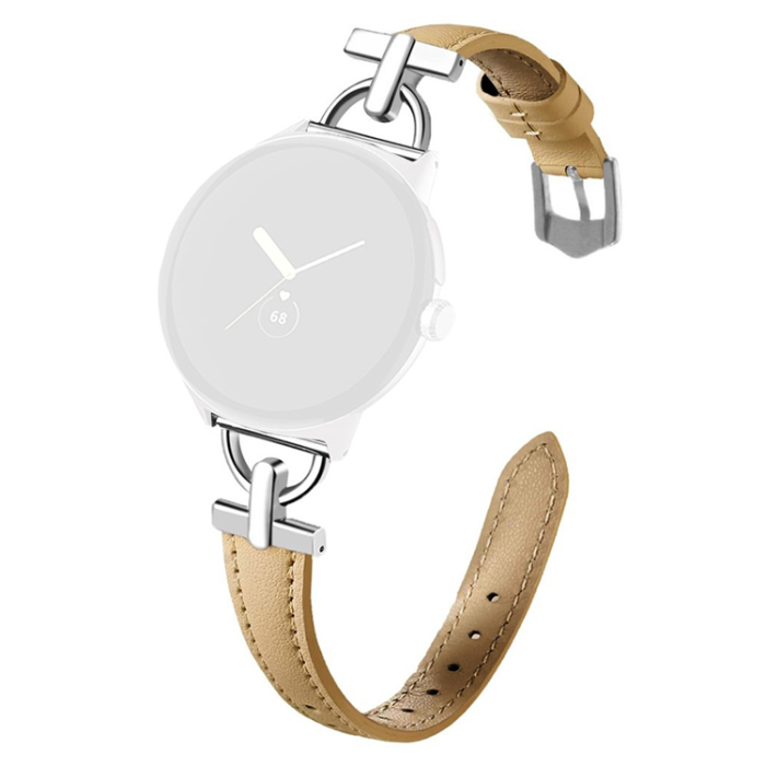 A-One Brand - Google Pixel Watch 2/3 (41mm) Armband Äkta Cow Läder - Khaki