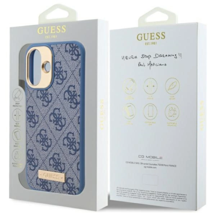 Guess - Guess iPhone 16 Plus Mobilskal MagSafe 4G Logo Plate - Blå