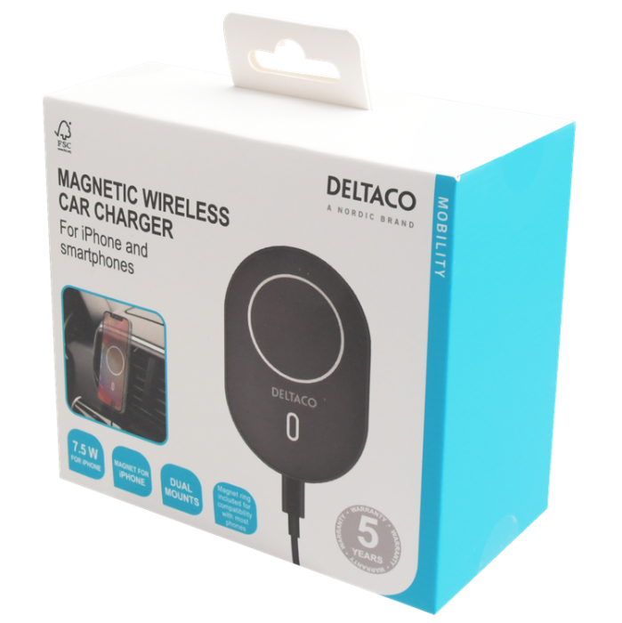 UTGATT1 - Deltaco Billaddare Trådlös Magnet - Svart