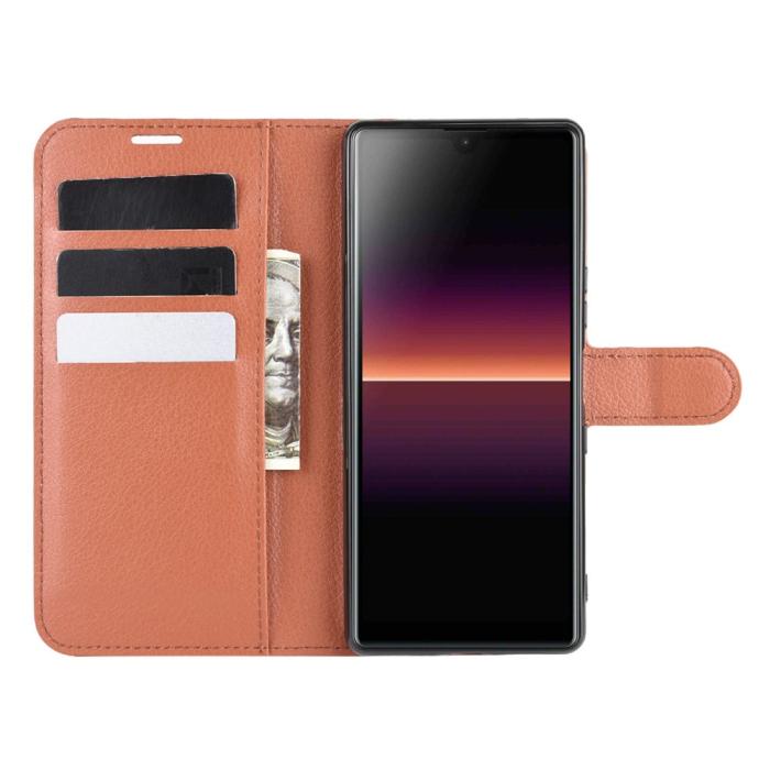 UTGATT5 - Litchi Läder Plånboksfodral Sony Xperia L4 - Brun