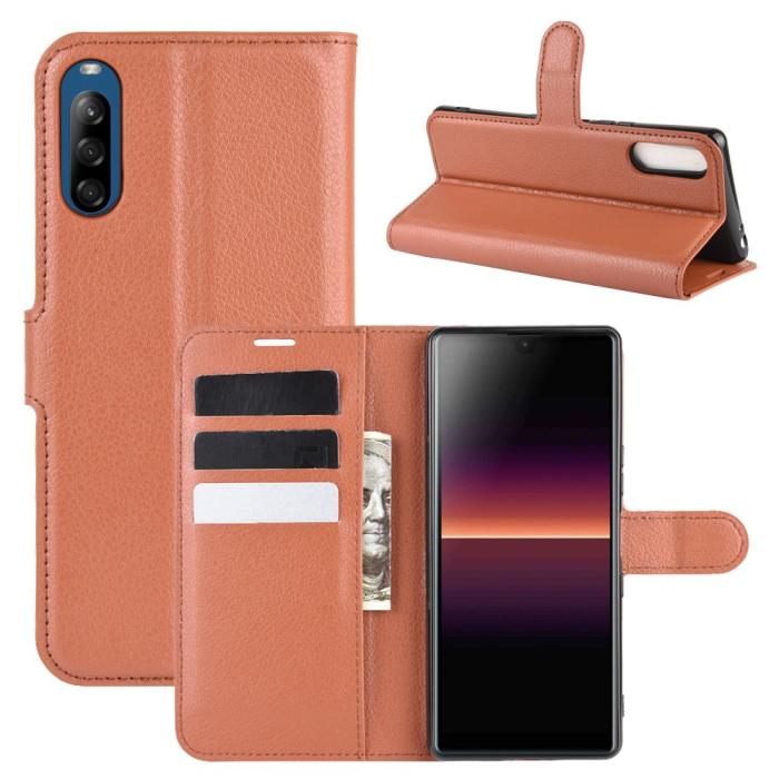 UTGATT5 - Litchi Läder Plånboksfodral Sony Xperia L4 - Brun