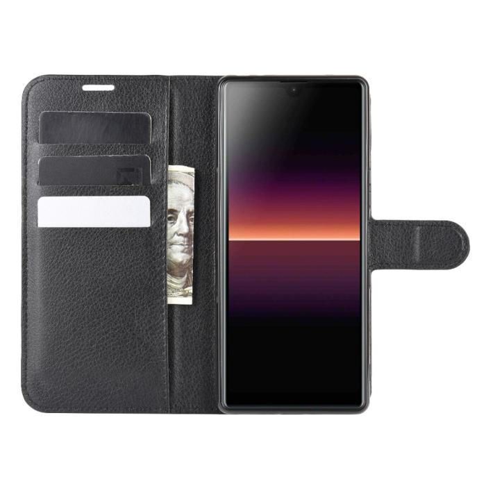 UTGATT1 - Litchi Läder Plånboksfodral Sony Xperia L4 - Svart