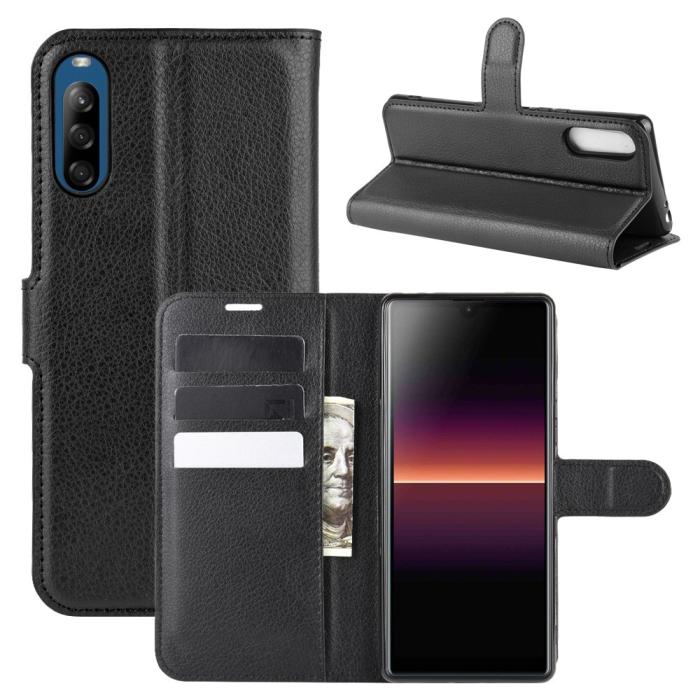 UTGATT1 - Litchi Läder Plånboksfodral Sony Xperia L4 - Svart