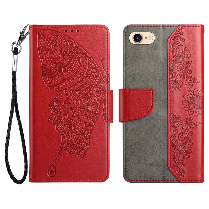 OEM - Fjärilar iPhone 7/8/SE 2020/SE 2022 Plånboksfodral - Röd