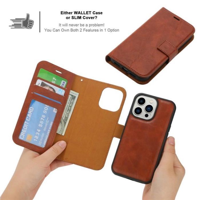 OEM - iPhone 15 Plus Plånboksfodral 2-in-1 Detachable - Brun