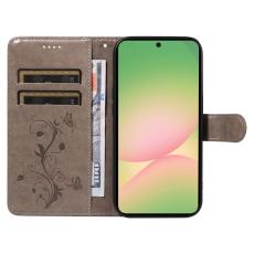OEM - Samsung Galaxy A57 Pl&aring;nboksfodral Konstl&auml;der Blomm&ouml;nster - Gr&aring;