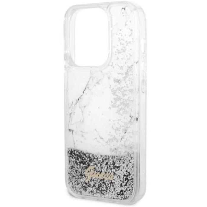 Guess - Guess iPhone 14 Pro Mobilskal Liquid Glitter Marble - Vit