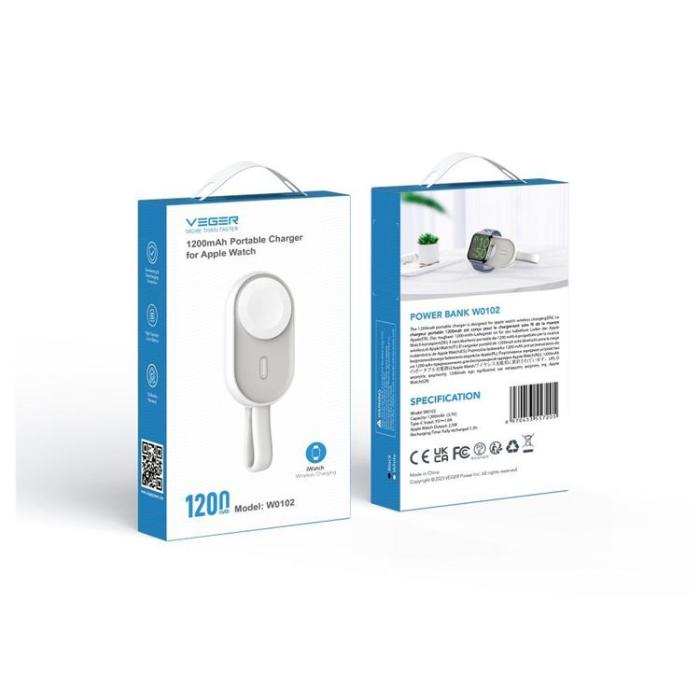 Veger - Veger Powerbank för Apple Watch 1200 mAh Pomme (W0102) - Vit