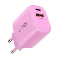 Tech-Protect - Tech-Protect Väggladdare Adapter USB-A/USB-C 20W - Baby Rosa