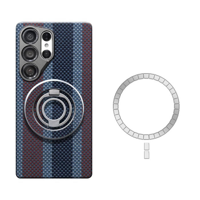 A-One Brand - Galaxy S25 Ultra Mobilskal MagSafe Kevlar Metal Ring - Tri Color Rain