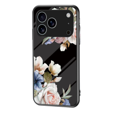 A-One Brand - iPhone 17 Pro Mobilskal Floral Pattern TPU + Härdat Glas - Svart