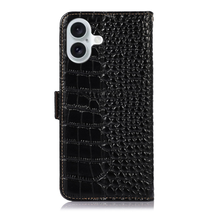 A-One Brand - iPhone 17 Plånboksfodral Äkta Läder Crocodile - Svart
